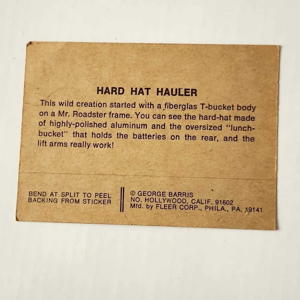1974 Fleer Kustom Cars Sticker Card  - George Barris 